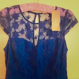 Navy lace ballet sleeve short cocktail dress